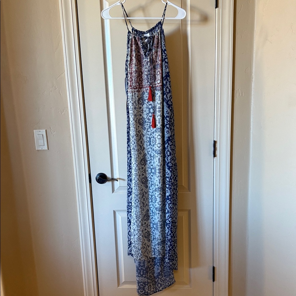 KNOX BLUE - Blue and White Bohemian LIGHTWEIGHT Asymmetrical Dress